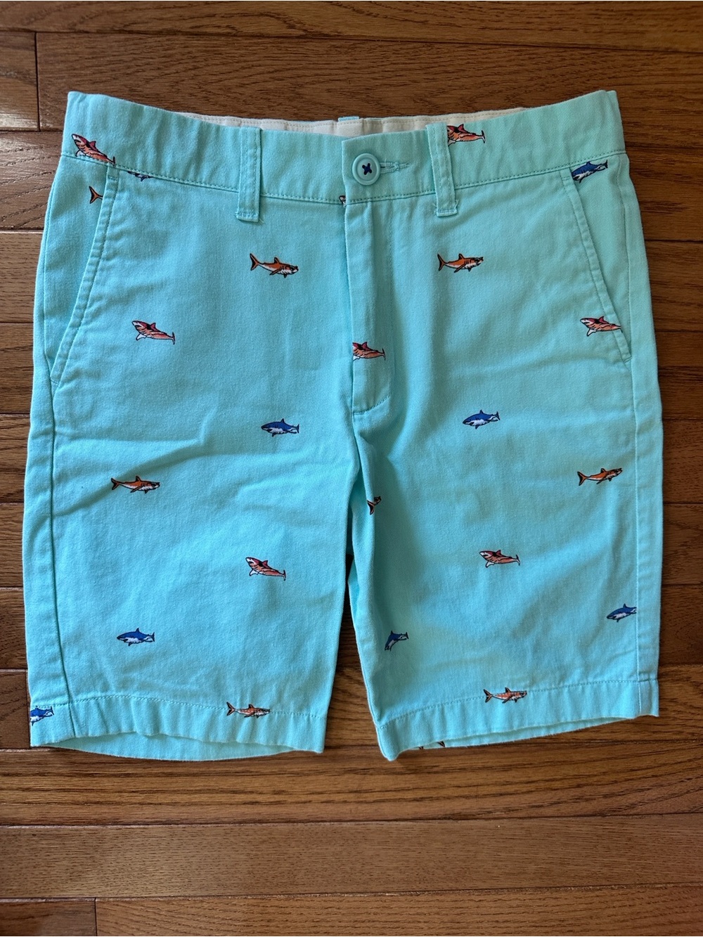 J crew Crewcuts boys shorts turquoise blue with orange and blue sharks size 10